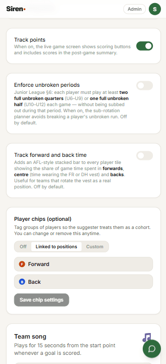 Kickoff rotation panel showing per-player count and the next kicker