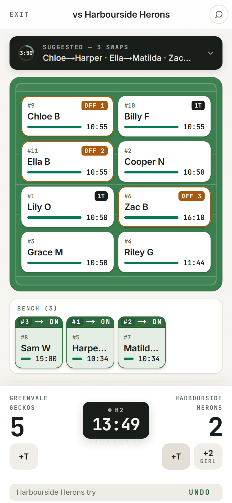 Oztag live game for a mixed team, mid-game